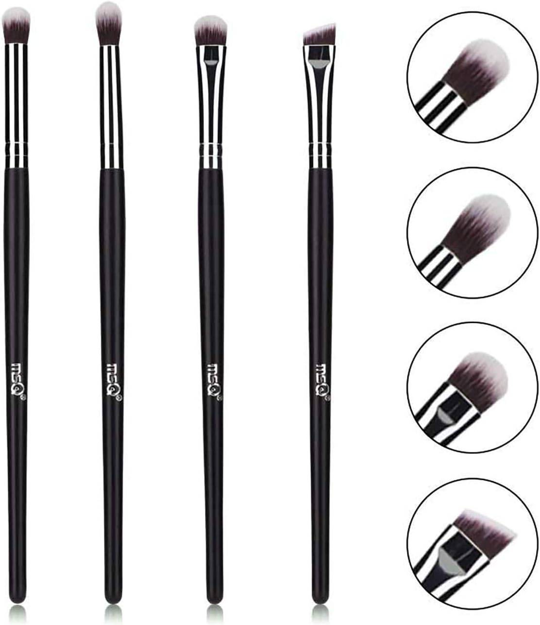 MSQ Pro Eye Brush Set 4pcs Smoky Eye Shadow Contour Kit with Soft Synthetic Hairs & Real Wood Handle for of Eyeshadow Eyebrow Makeup Cream Powder Highlighter - Black
