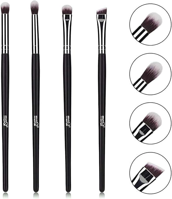 MSQ Pro Eye Brush Set 4pcs Smoky Eye Shadow Contour Kit with Soft Synthetic Hairs & Real Wood Handle for of Eyeshadow Eyebrow Makeup Cream Powder Highlighter - Black (Black)