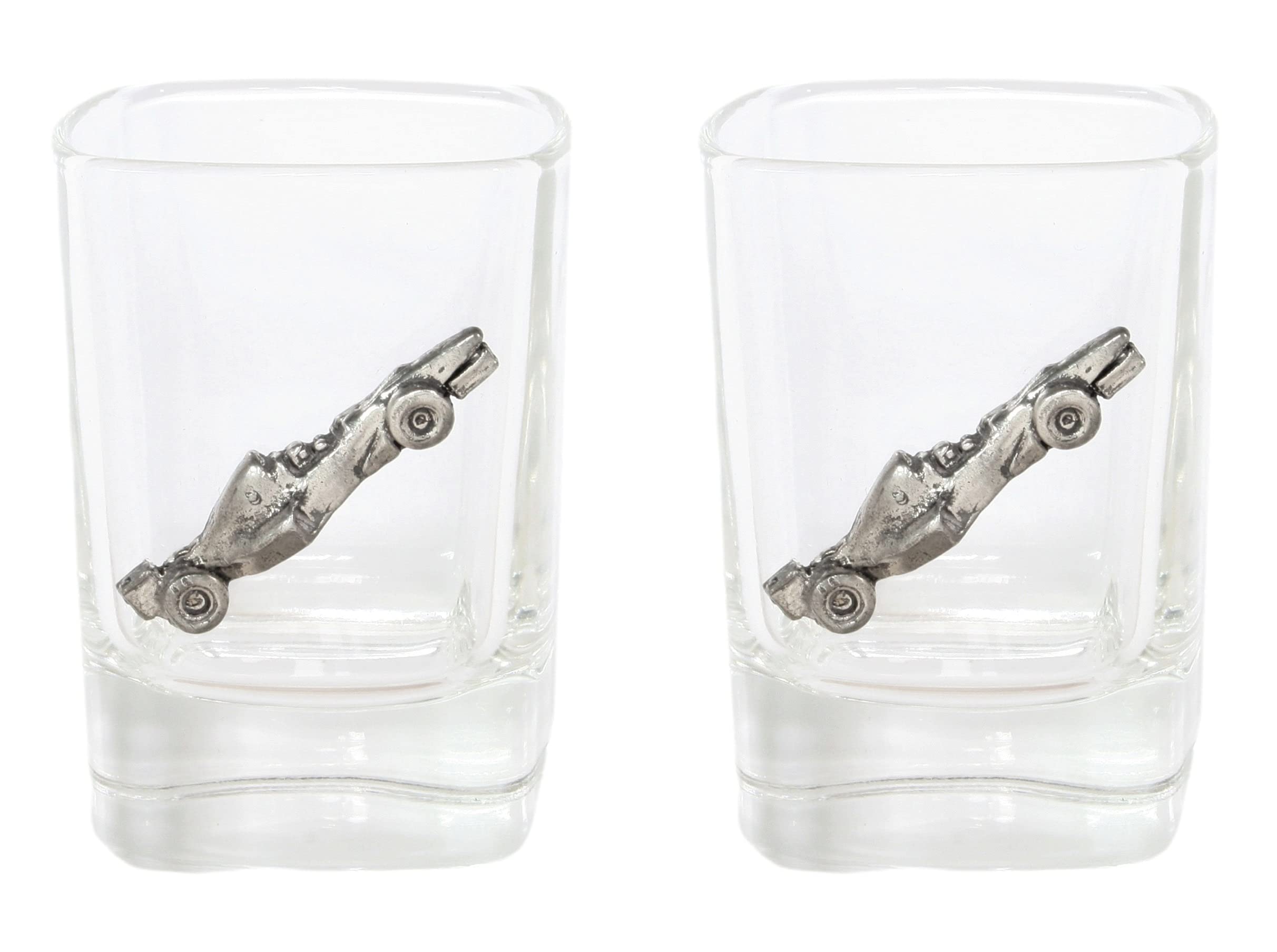 Gamekeepers Cottage gifts Formula 1 Car Pair of Shot Glasses Crystal Cut Tot Party Gift 137