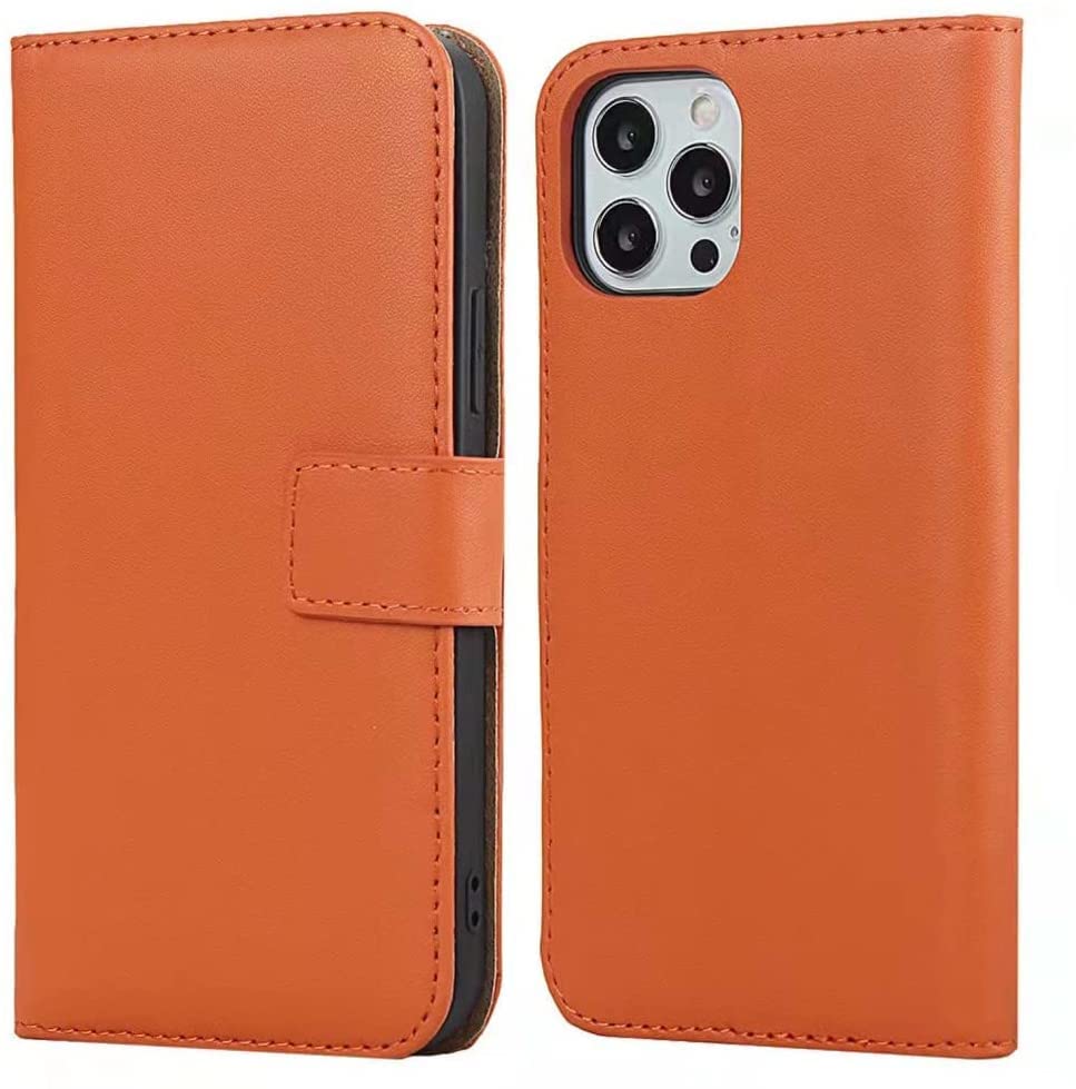 Housse de téléphone à clapet étui portefeuille magnétique iPhone 12 Pro orange
