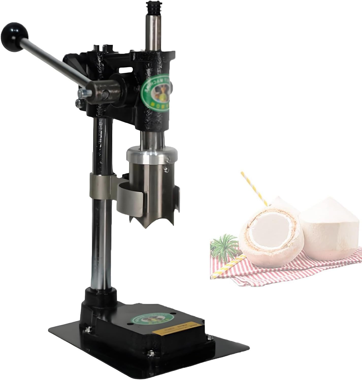Stainless Steel Coconut Sheller & Opener,Manual Lever-Action Coconut Puncher Tool for Quick Access to Coconut Water,No Drills or Machetes Needed,Ideal for Green Coconuts Only,White