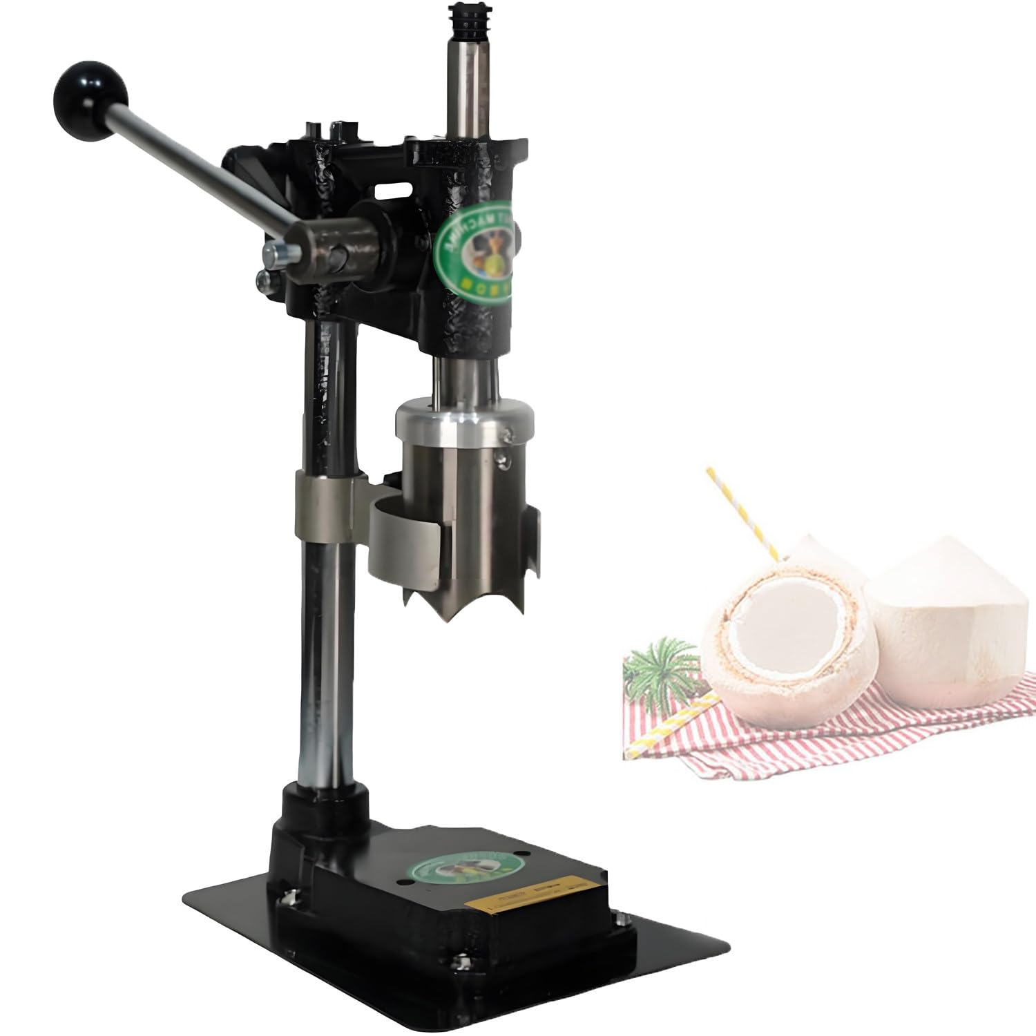 Lever-Action Coconut Sheller and Opener Tool for Quick Access to Water, Easy to Use on Green Coconuts Without Drills or Machetes