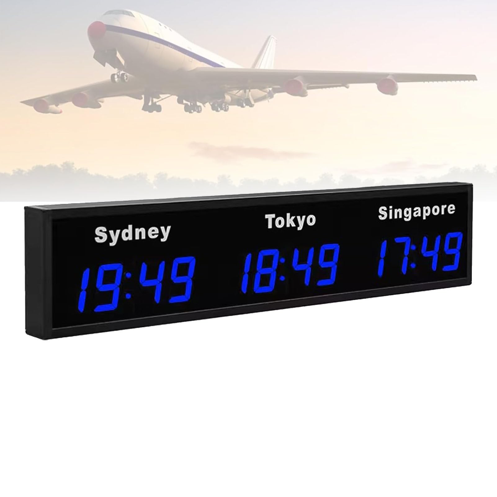 KUNYOS Digital Led World Clock, 3/4 Cities Time Zone Wall Mounted City Clock for Hotel, Multinational Enterprises, International Airports, Big Size Display,3City-Blue (3city Blue)