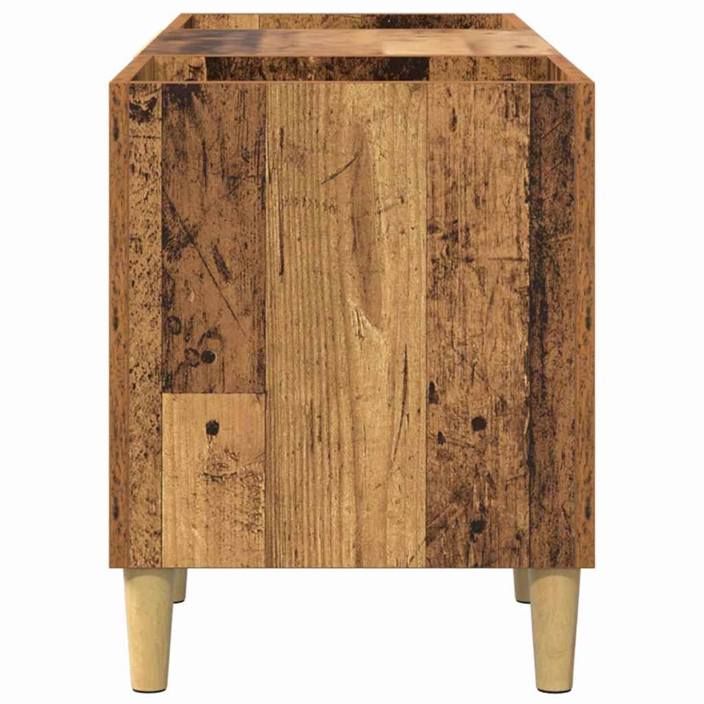 Mobile Porta Vinili in Legno Vecchio 121 x 38 x 48 cm | Mobiletto basso per dischi con ante a cerniera e scaffali, ideale per organizzare la musica in soggiorno.