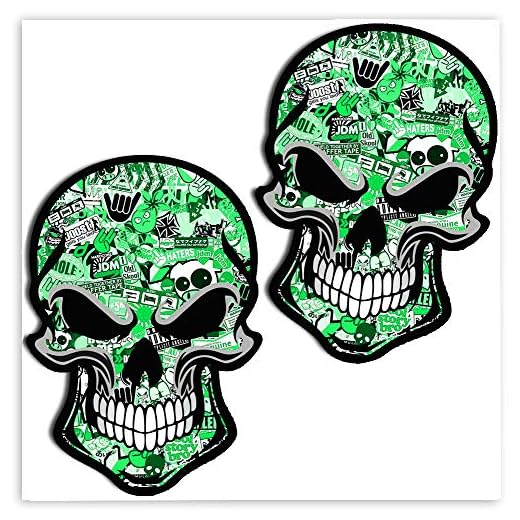 SkinoEu 2 x PVC Laminado Adhesivos Pegatinas Calavera Cráneo para Motociclista Autos Coches Motos Ciclomotores Bicicletas Ordenador Portátil Regalo B 51