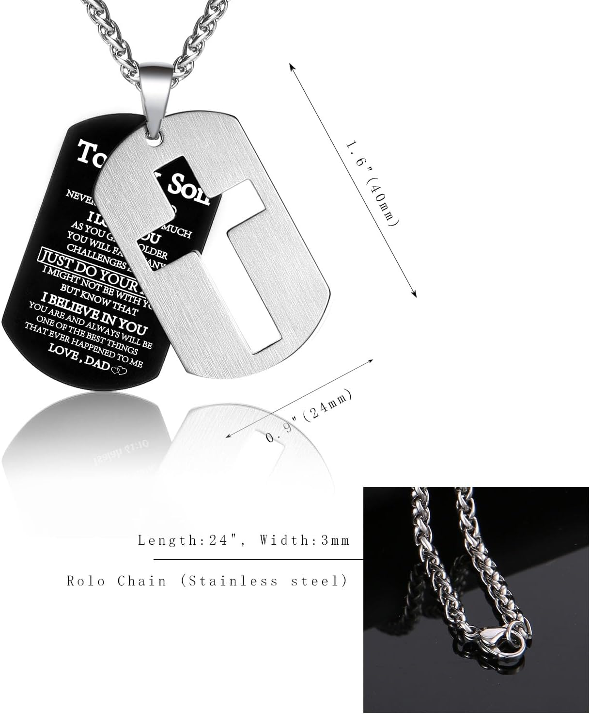 P. BLAKE Dog Tag Cross Necklace Gifts for Men Boys, Stainless Steel Bible Verse Pendant Chain Necklace Valentines Christian Religious Jewelry Gifts for Him - Image 4
