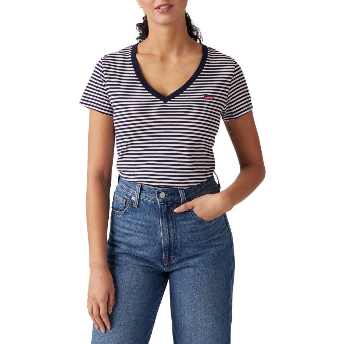 Levi's Perfect Vneck Indigo Stripe Navy Blazer, Indigo Stripe Navy B, XL