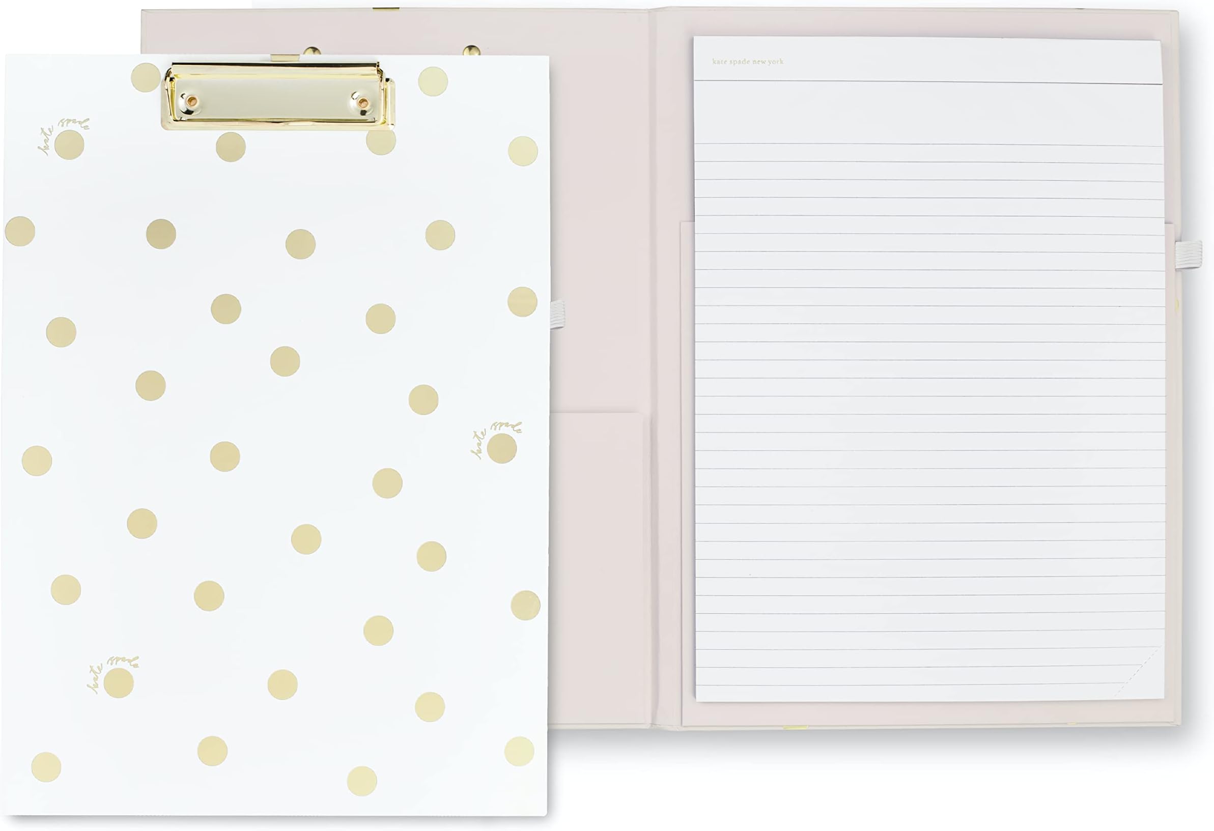 Clipboard Folio with Low Profile Clip, Professional Padfolio Includes Lined Notepad, Pen Loop, and Pocket, Gold Dot with Script