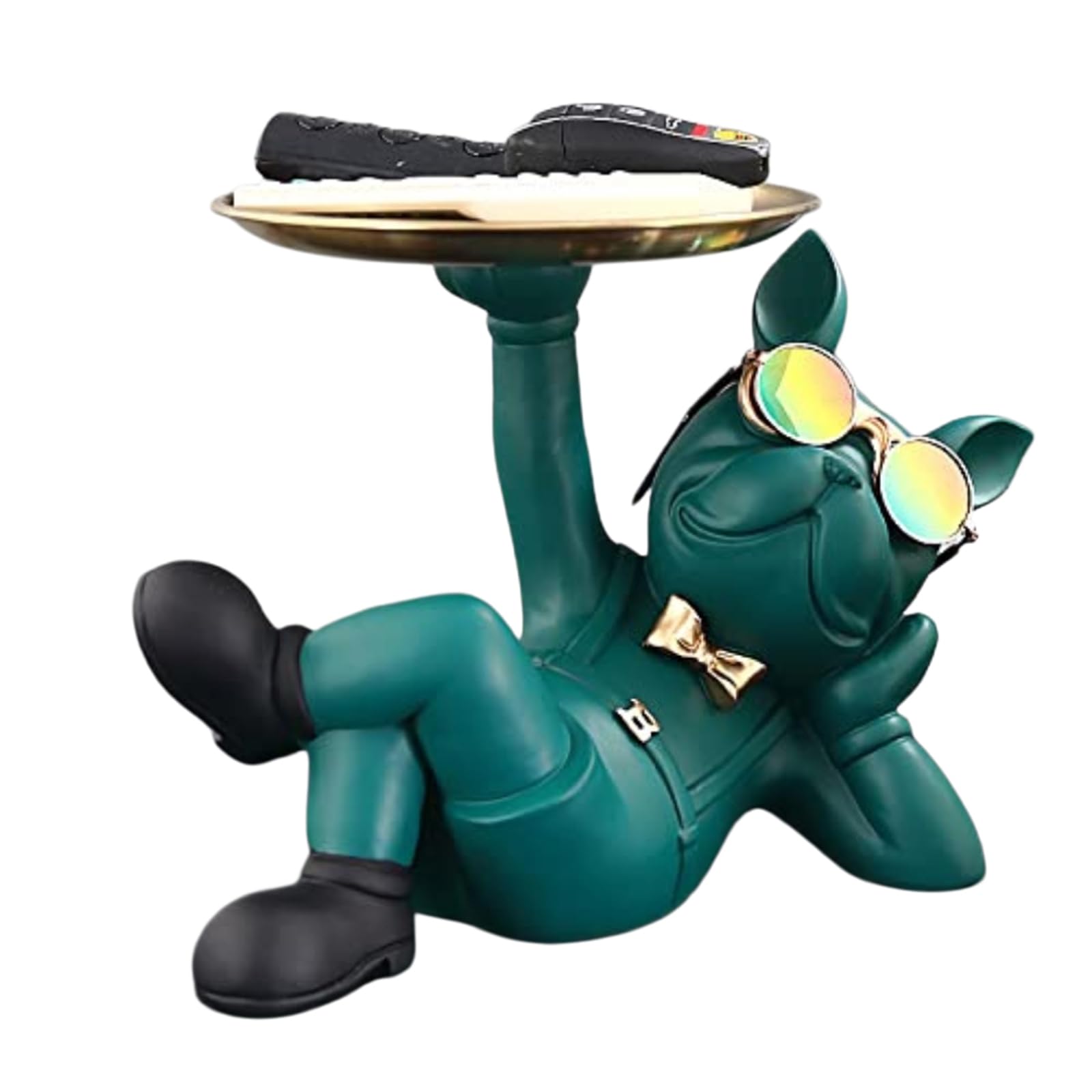 YXCQHZM French Bulldog Figurine Cool Bulldog Statue Multifunctional Desktop Decoration Fruit Bowl Gift Suitable for Home, Living Room, Office (green B)