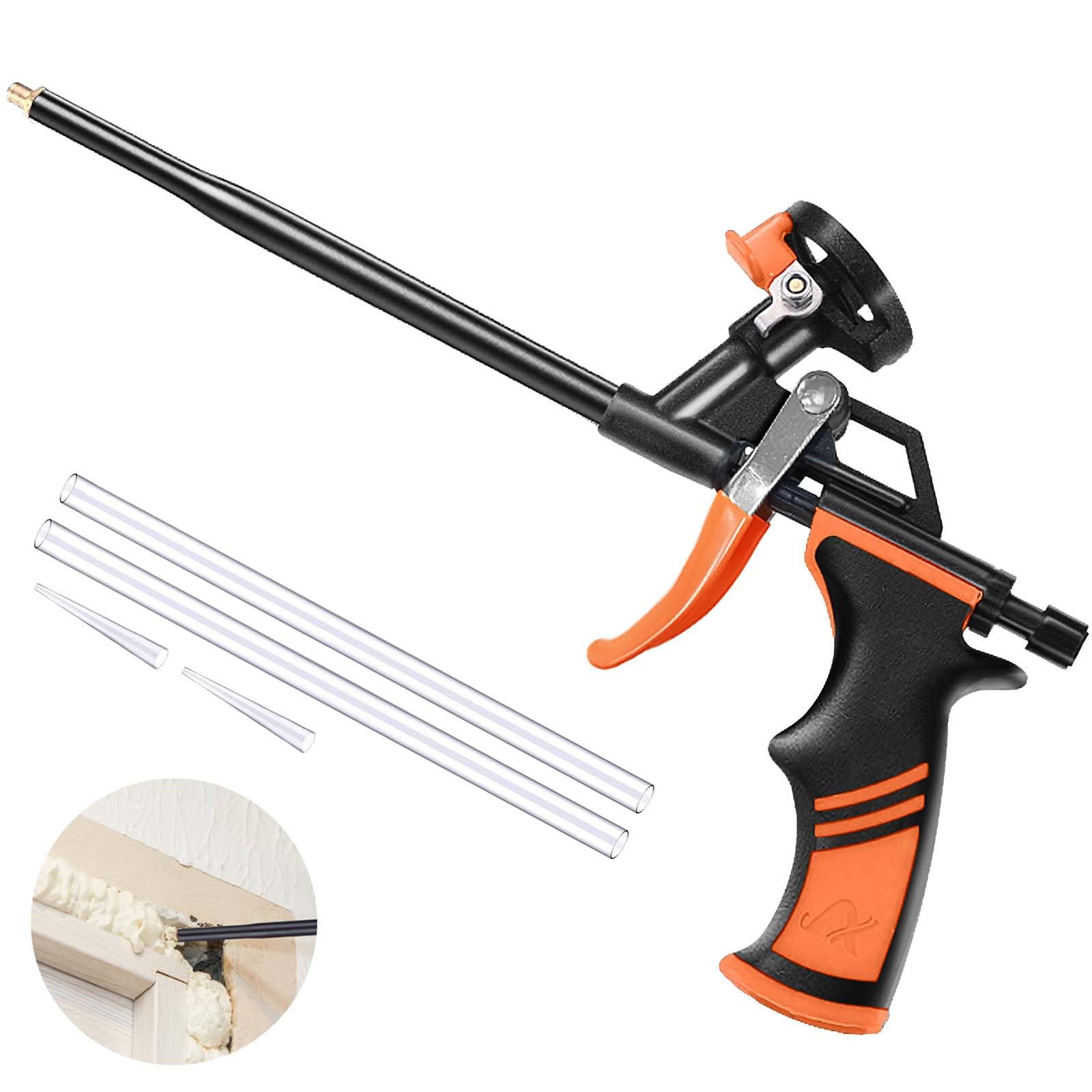 Pistola in schiuma PU, pistola per schiuma da costruzione, pistola dosatrice in schiuma, senza intasamento, facile da pulire con manico ergonomico in plastica, pistola in schiuma per casa e
