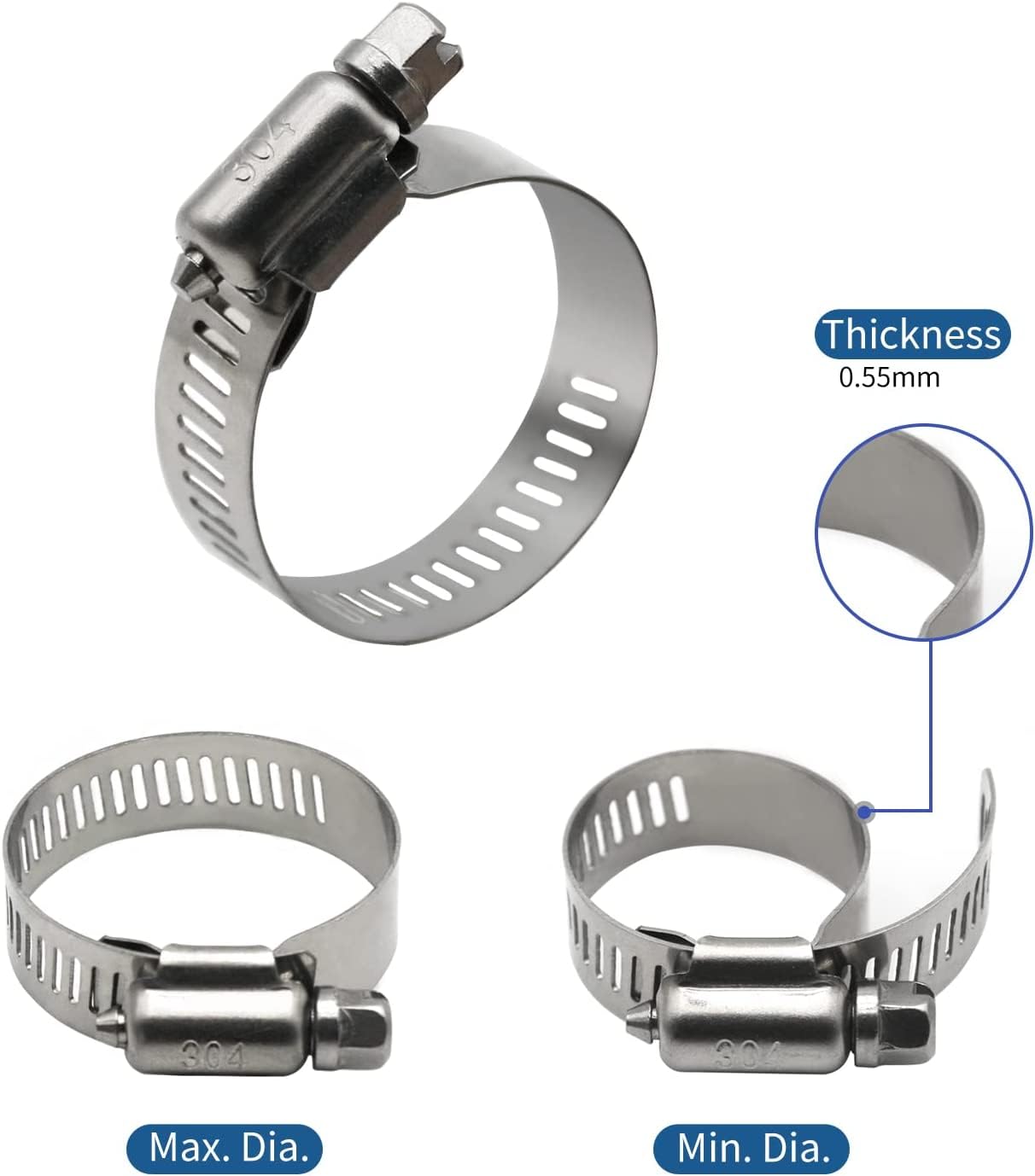 Lot De 10 Colliers De Serrage Réglables En Acier Inoxydable 304 De 6 Mm à 20 Mm Pour Tuyaux Et Câbles De Plomberie Automobile (13–15 Mm