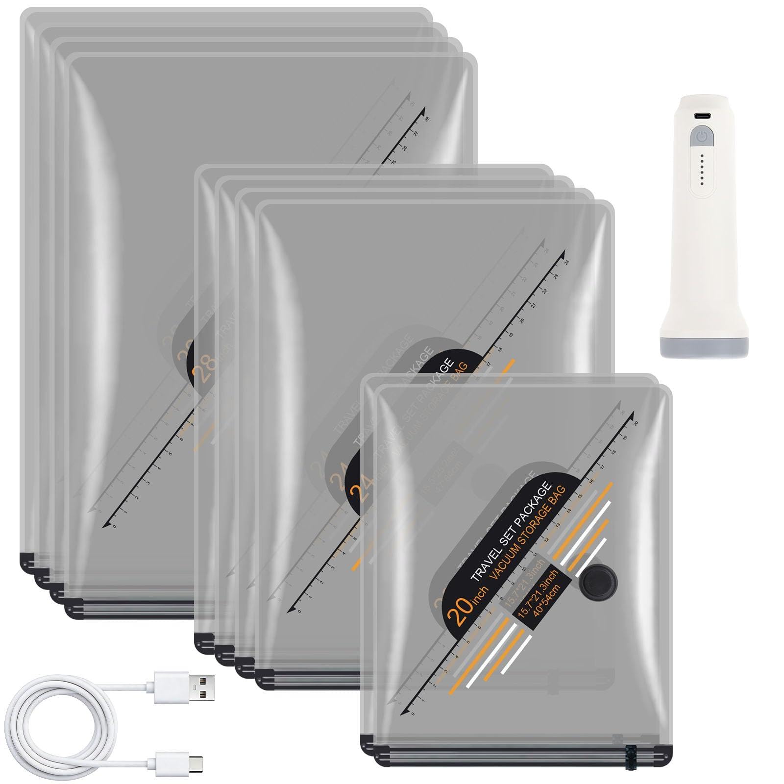 10 Pack Vacuum Storage Bags with Wireless Electric Pump, 3 Combo Sizes
