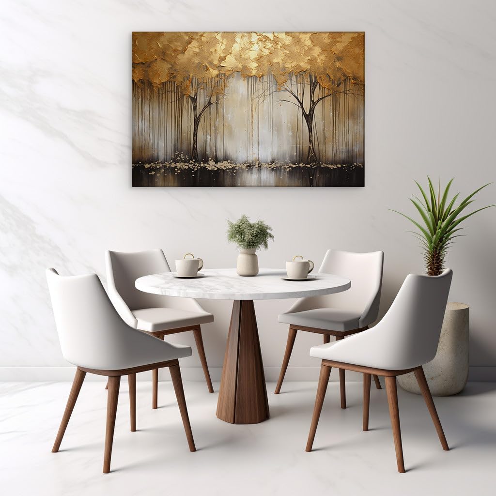Canvas for Living room. Golden Serenity: A Dreamscape of Abstract Elegance, 27 x 18 inch Canvas Wall Art - Contemporary Masterpieces - Modern Home Decor