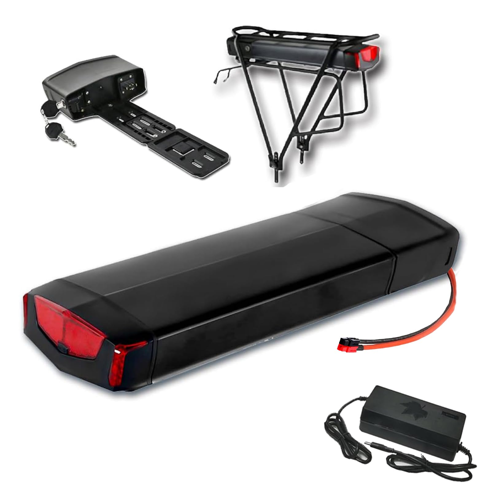 36V 10,4Ah 13Ah 15Ah 17Ah E-Bike-Akkus für Gepäckträger, 48V 10,4Ah 13,6Ah 13Ah wiederaufladbarer Lithium-Akku mit Ladegerät