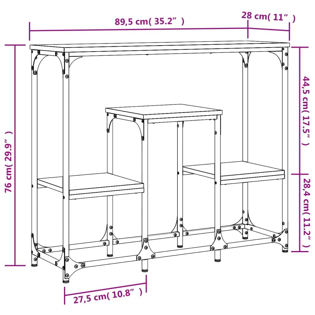 Mesa consola clásica de roble ahumado, 89,5 x 28 x 76 cm, madera multicapa con estructura de acero, amplio espacio de almacenamiento para salón, complemento de decoración práctica