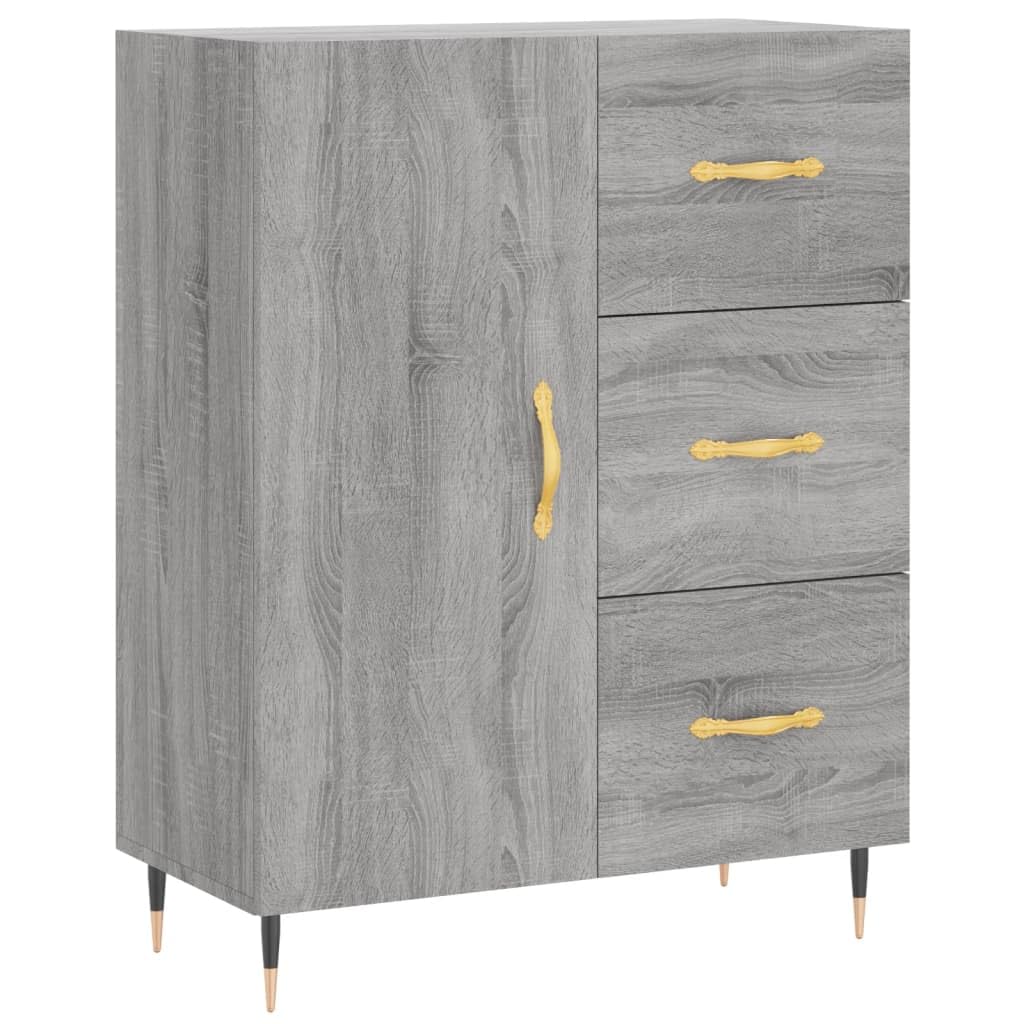 Bufet wysoki Sonoma szary 69,5x34x180 cm drewno inżynieryjne, wysoka komoda, szafka z szufladą, szuflady na komody