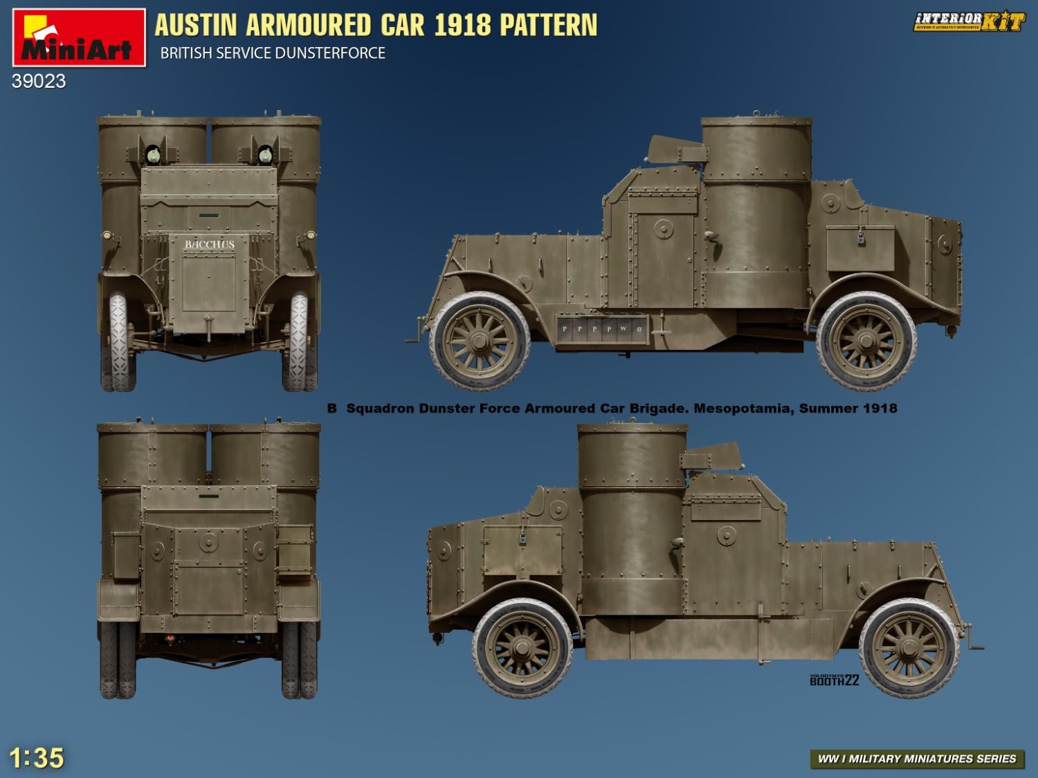 MiniArt 39023 1:35 Panzerspähw. 1918 Dunsterf. Int Kit – riproduzione fedele all'originale, modellismo, kit di costruzione in plastica, fai da te, hobby, incollaggio, modellismo, assemblaggio, non