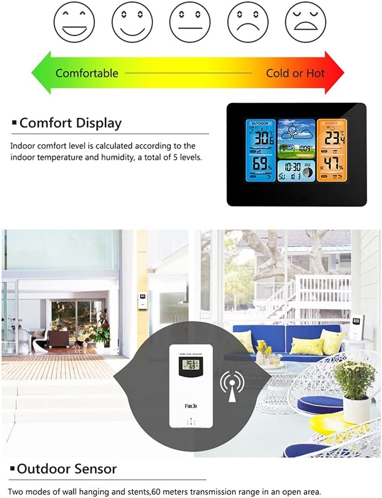 JSEIAJB Multifunction Digital Weather Station LCD Alarm Clock Indoor Outdoor Weather Forecast Barometer Thermometer Hygrometer(White-Patch Five-Pointed star4)