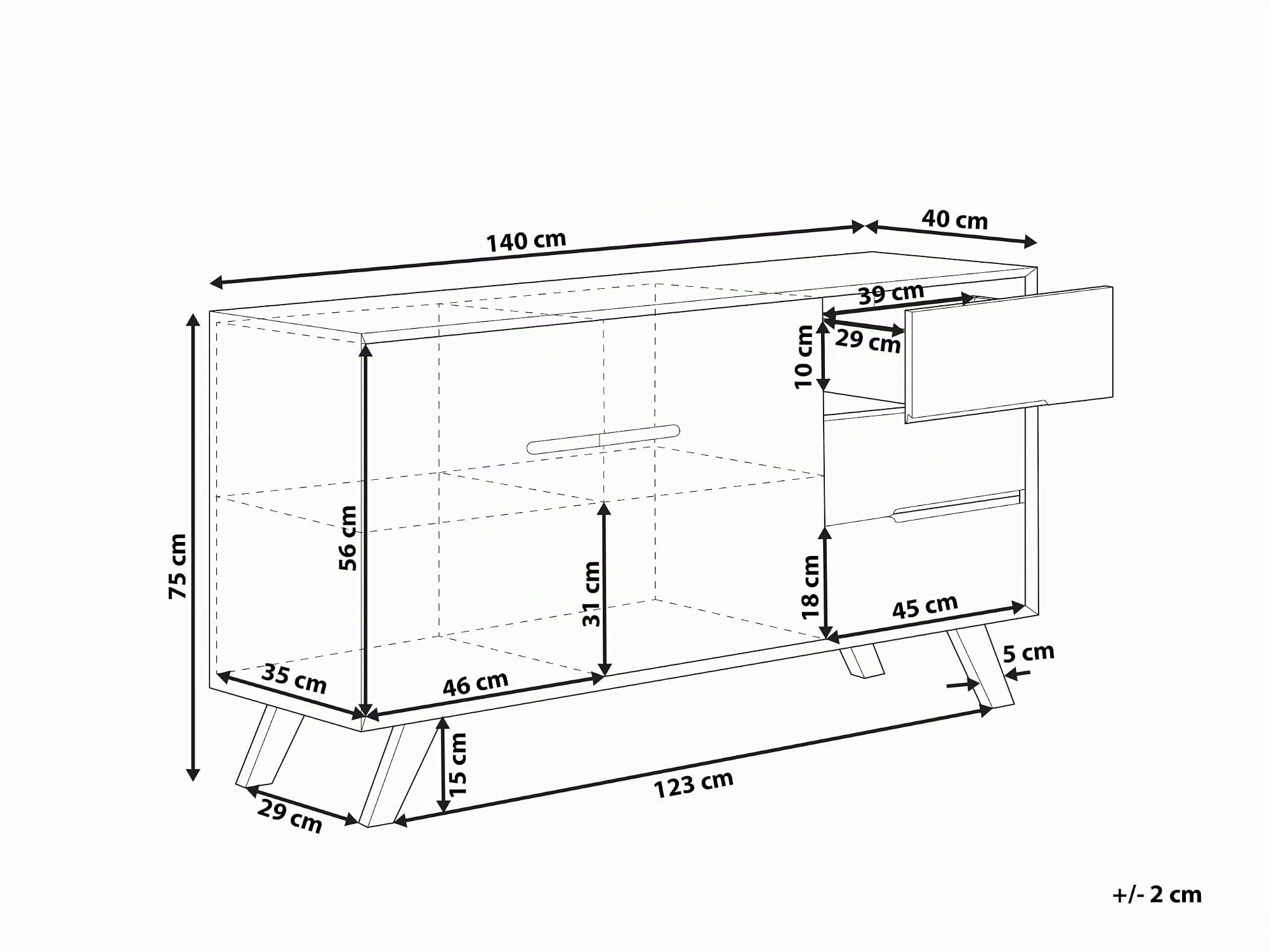Commode Buffet Effet Bois avec Compartiments à Portes et 3 Tiroirs Meuble de Rangement Élégant pour Chambre ou Salon au Style Scandinave Beliani