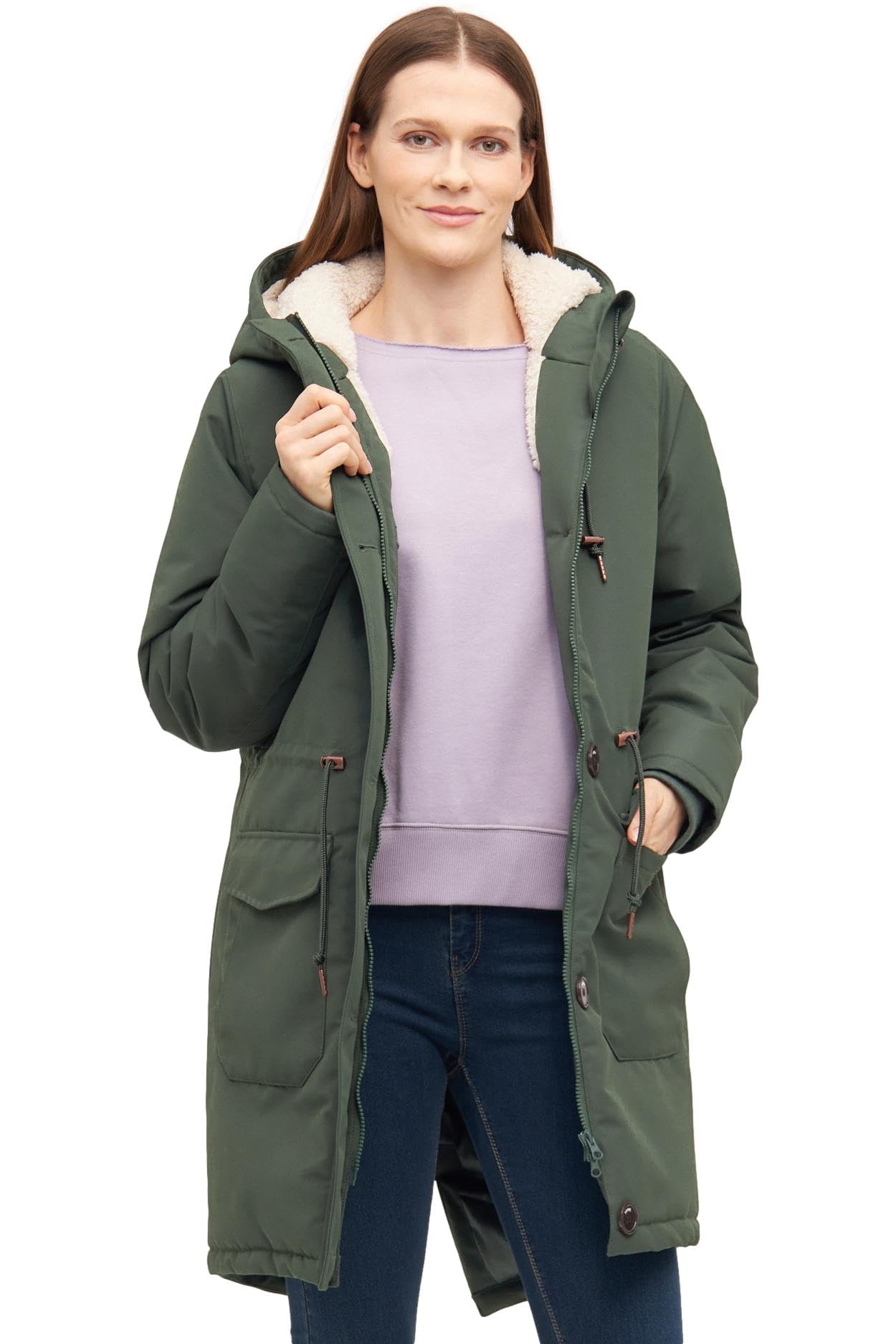 derbe Damen Winterjacke Festholm Warm Gefüttert Winterparker Teddy