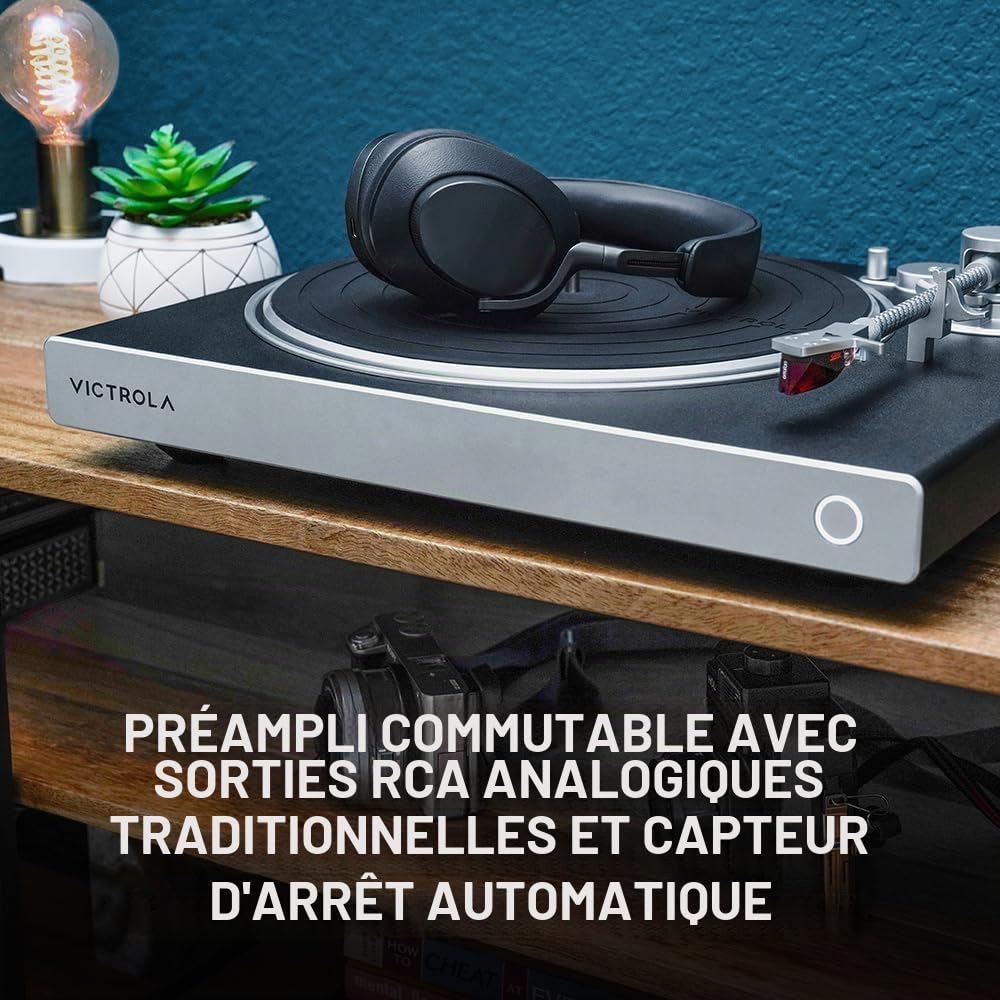 Victrola Stream Carbon – Platine Vinyle 2 Vitesses avec Wi-FI, Bluetooth, Sonos, UPnP, Roon Ready, Cellule Ortofon 2M Red et Bras en Fibre de Carbone (Noir/Argent)