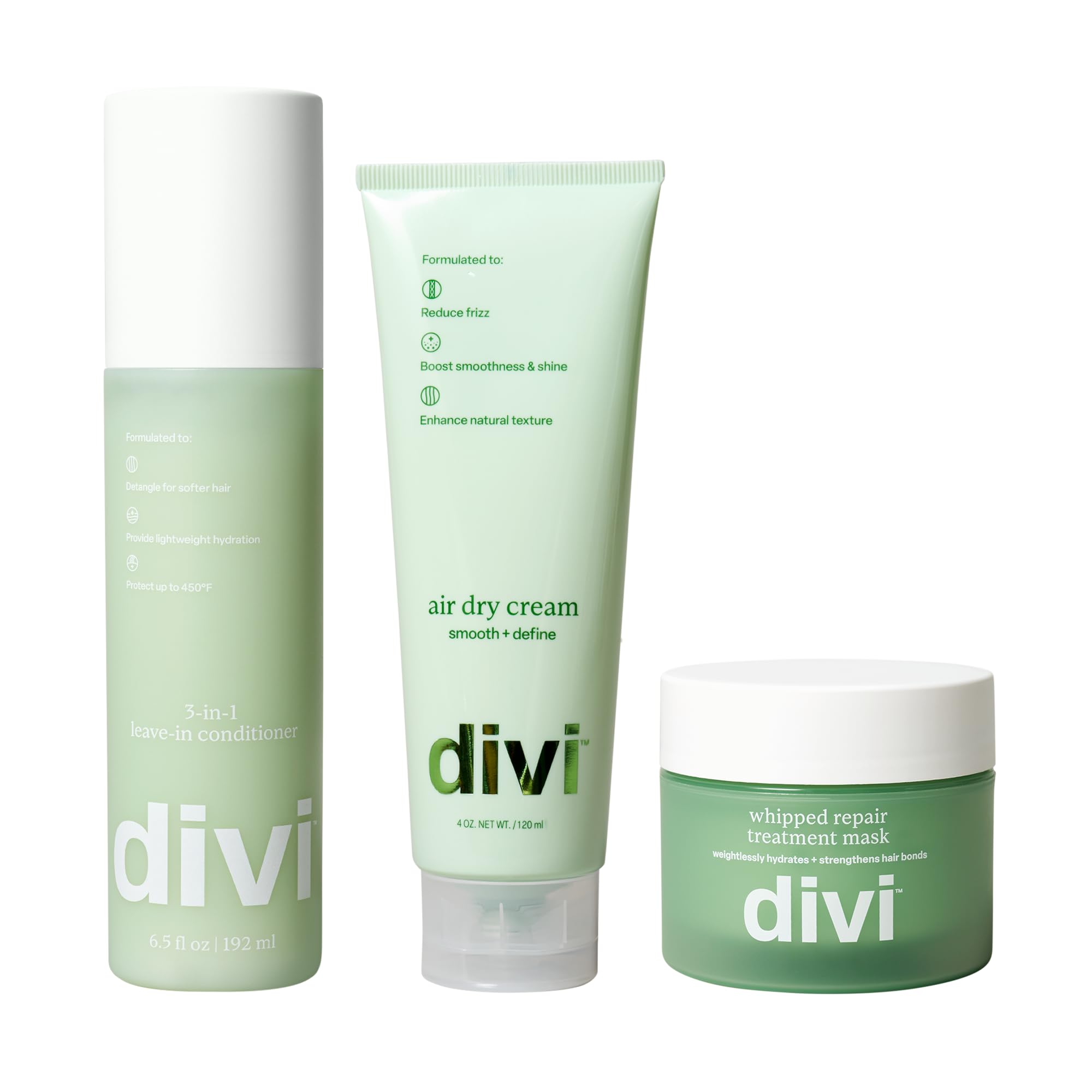 Divi Frizz-Fighting Hair Care Trio | Whipped Mask, Air Dry Cream & Leave-In