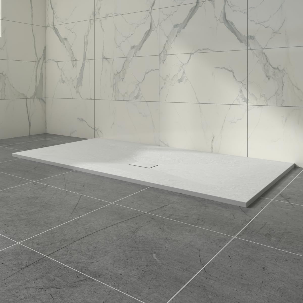 Aquariss White Smc Slate Effect Shower Enclosure Tray 2000X1000mm Rectangular Wetroom Shower Base