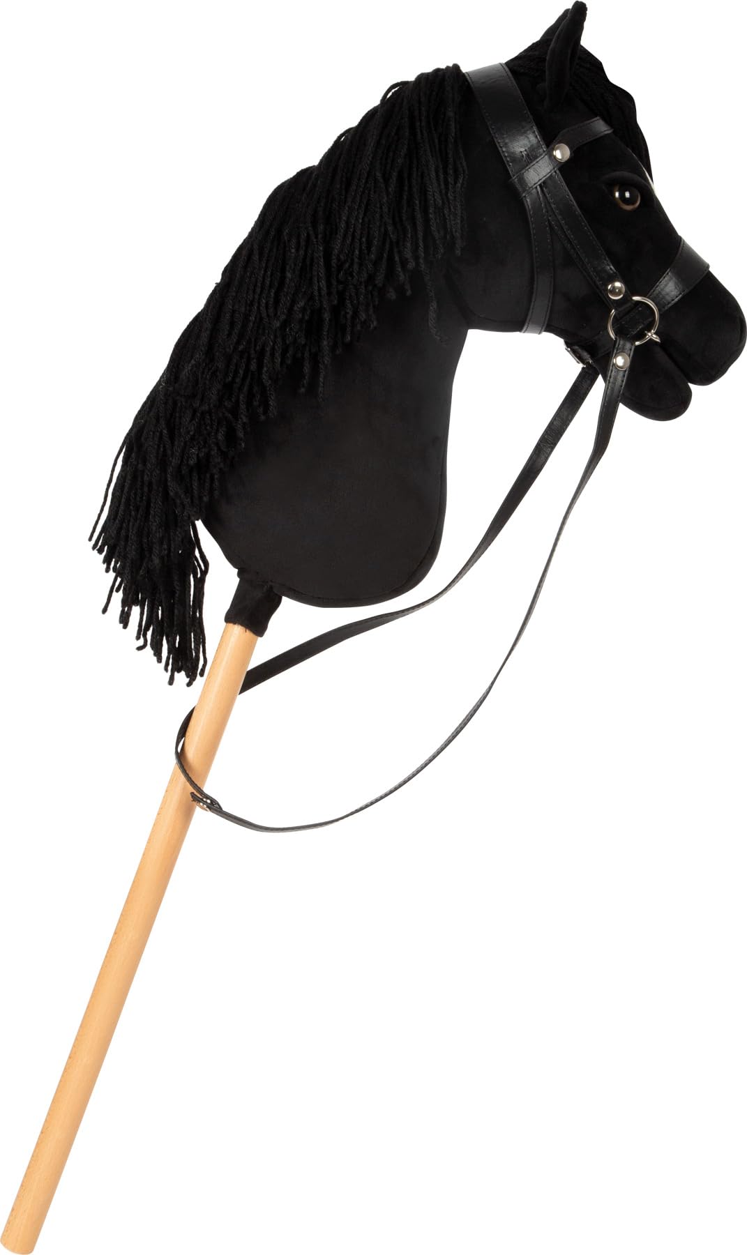 small Foot Hobby Horse schwarz „Eddie“, Steckenpferd mit abnehmbaren Holzstab und frisierbarer Mähne, inkl. Halfter, Trense & Führstrick, für Kinder ab 3 Jahren, 12716