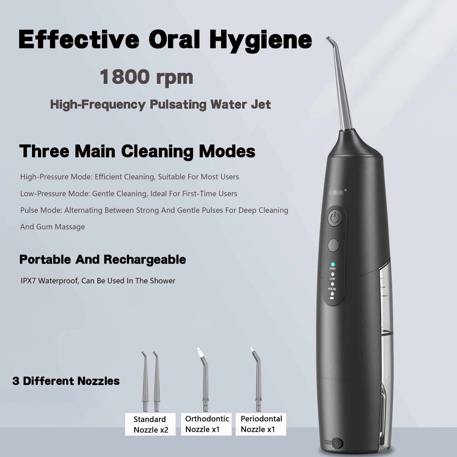 Cepillo de Dientes Eléctrico Sónico y Irrigador Bucal Inalámbrico,Juego Con 4 Boquillas,6 Cabezales de Cepillo,Hasta 90 Días de Duración de la Batería, Ipx7,Tanque de Agua de 200ml (White)