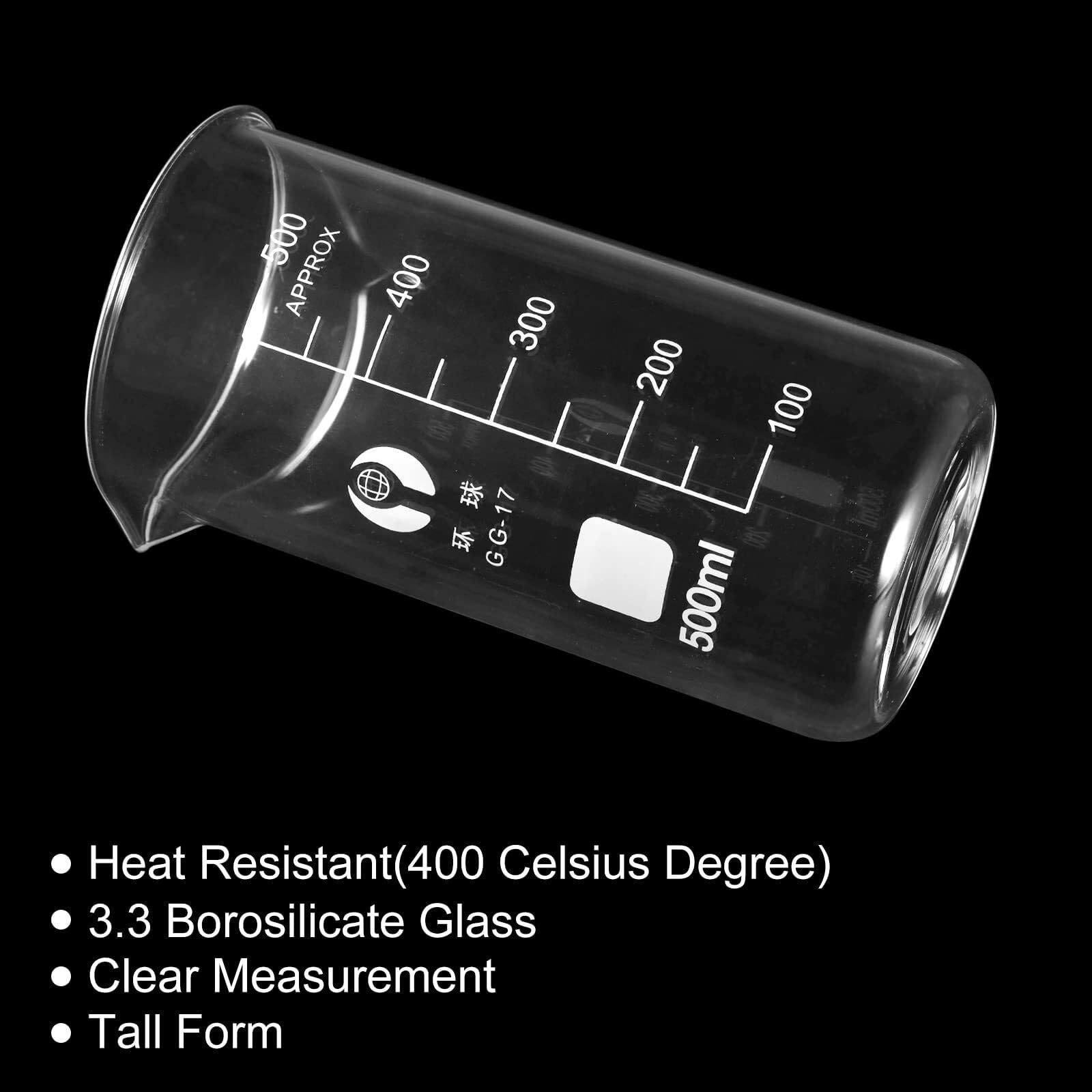 3 x 500ml Vasos de Precipitados de Vidrio Borosilicato con Pico y Escala para Laboratorio y Cocina(500ml)