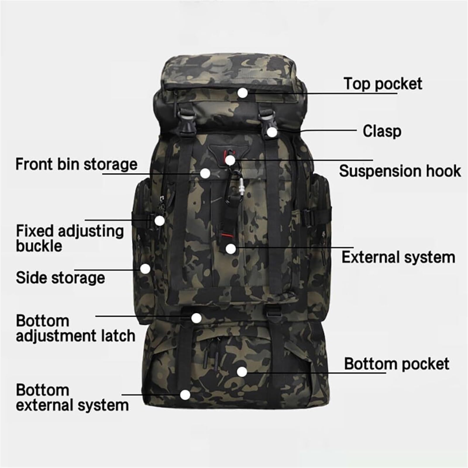 Zaino da Viaggio Sportivo Zaino da Trekking 70L Borsa A Tracolla per Arrampicata Campeggio Allenamento All'aperto Sport per Alpinismo Arrampicata(Black)