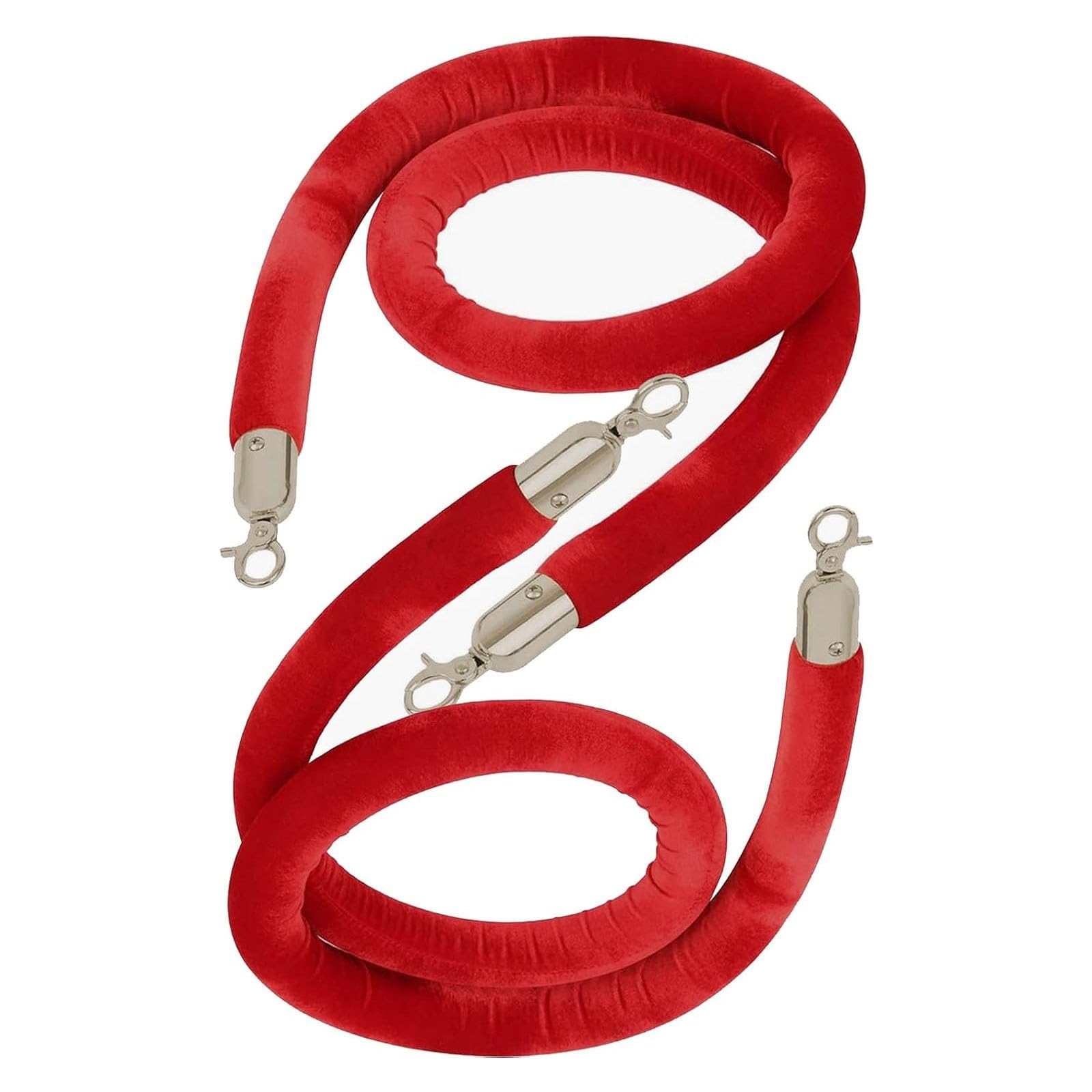 Barrier Rope, Velvet Crowd Control Rope with Clasps, for Queue Divider(Red,7ft/215cm)