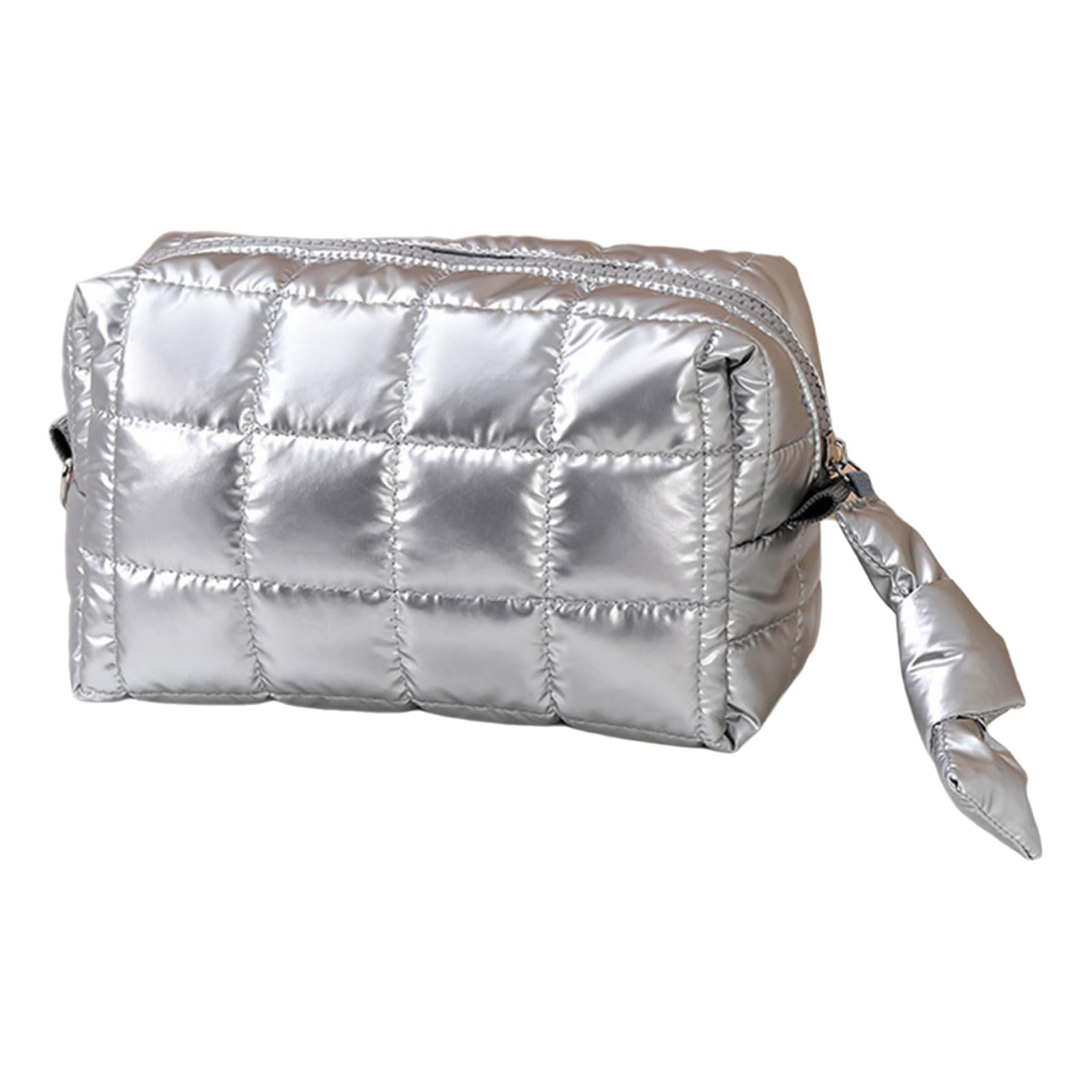 Grande trousse de maquillage matelassée, grande trousse de toilette de voyage pour femmes et filles, idéale pour un sac à main essentiel, Argenté., Taille unique