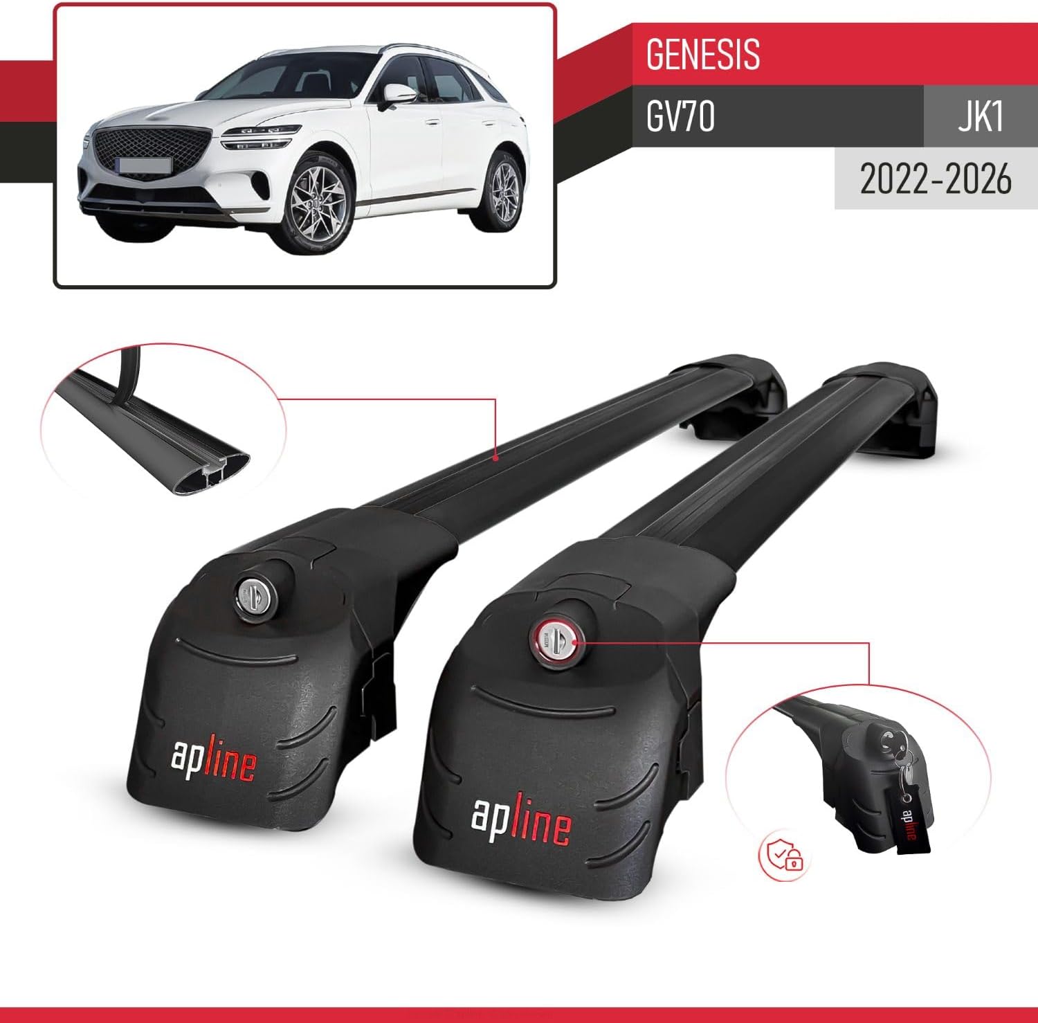 Compatible with Genesis GV70 (JK1) 2022-2026 ACE-2 Type Car Roof Rack Cross Bar Black Aluminium Bars
