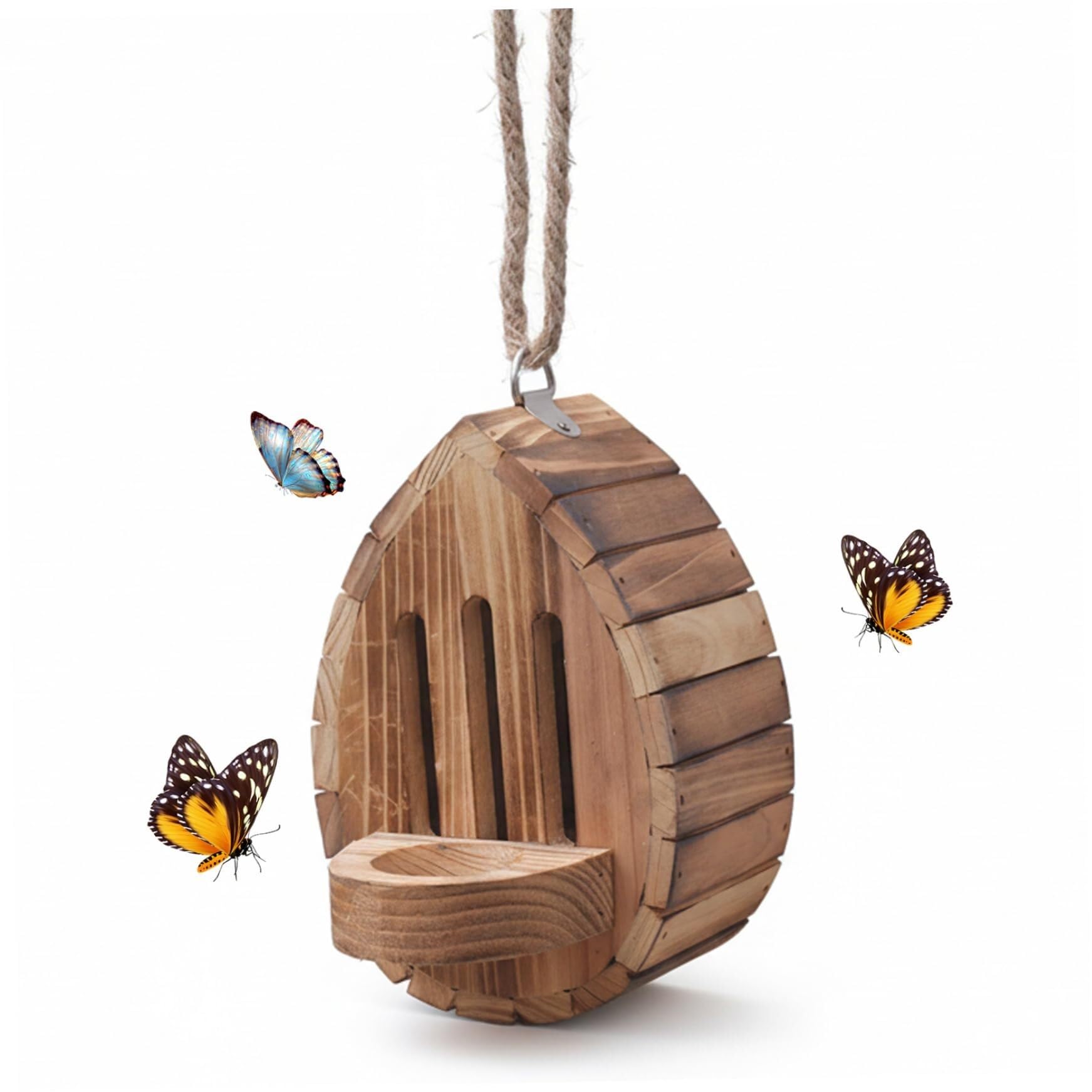 House For Garden Houses, House For Outside, Teardrop-Shaped Wooden Habitat & Feeder With Rope For Garden Decor