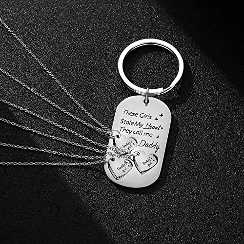 Cerslimo Father Daughter Gifts-These Girls Stole My Heart They Call Me Daddy Keychain And Daddy's Girl Heart Cut Out Necklace Set, Fathers Day Birthday Gifts For Dad From Daughters, Silver #TOP3