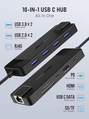 Lemorele Laptop Docking Station,10 in 1 USB C Hub with 1Gbps Ethernet - 2