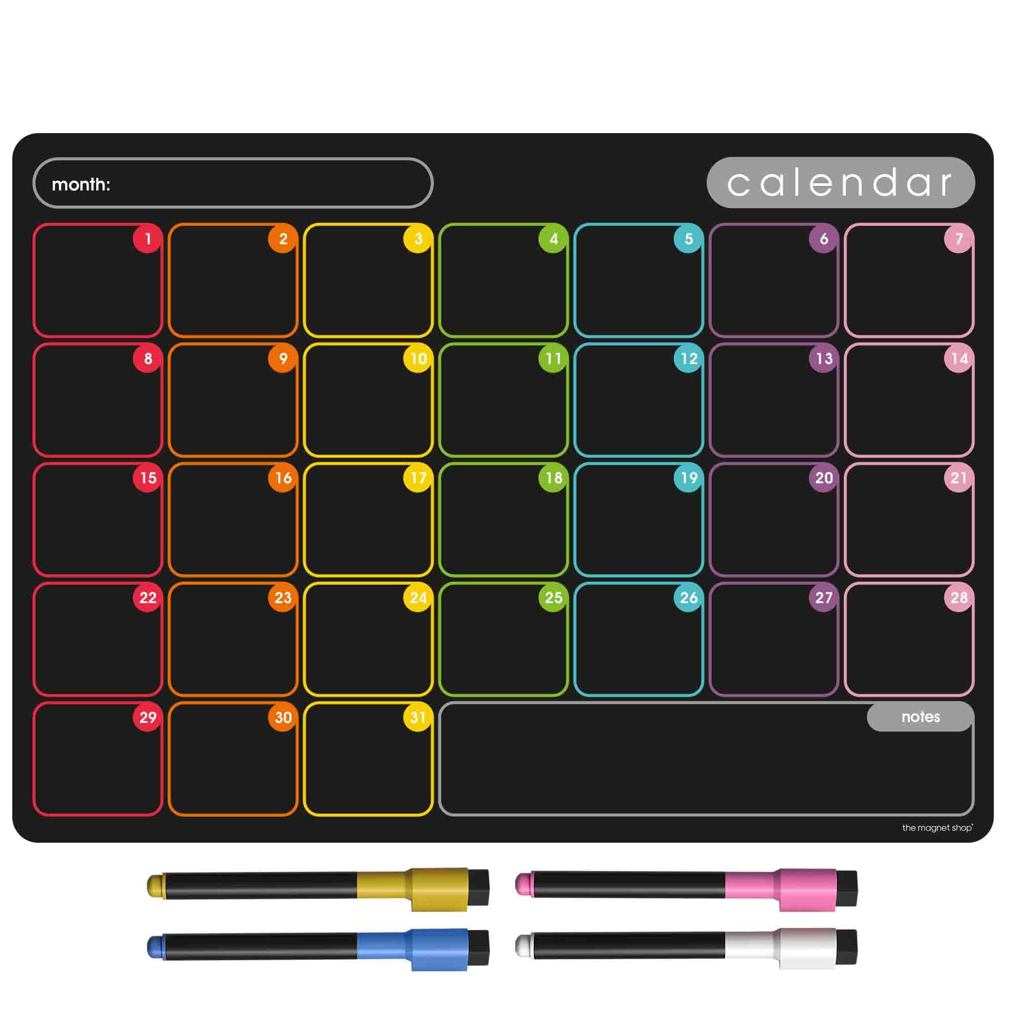TMS A3 / A4 Multi-Coloured Magnetic Weekly Planner/Memo Board/Calendar – Whiteboard, Shopping List and Meal Planner - with 4 Magnetic Dry Wipe Pens and Eraser (Monthly Chalkboard 2, A3) — image 1