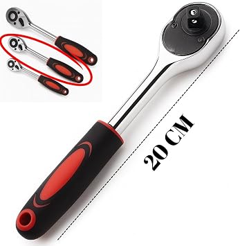 25 cm Cırcırlı Lokma Kolu – Krom Vanadyum Çelik Profesyonel Ratchet Anahtar, Sağ-Sol Yön Değiştirilebilir, Ergonomik Kaymaz Kauçuk Saplı Lokma Kol (20 Cm)