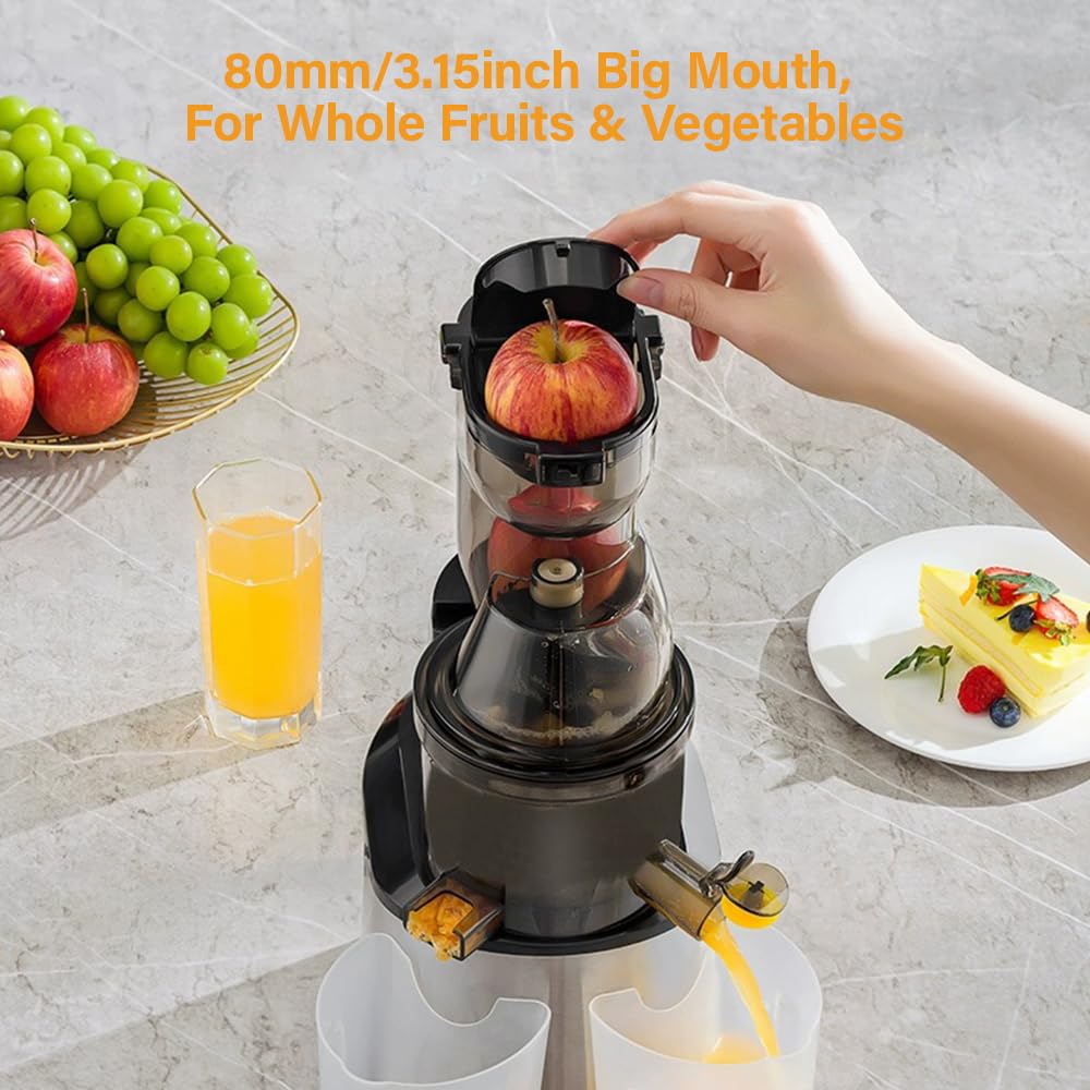 YUEWO Extracteur De Jus 80mm Machine A Jus De Fruit Extracteur Entiers Avec Mastication Inversée Rendement À Jus Élevé Facile À Nettoyer Bruit Bas
