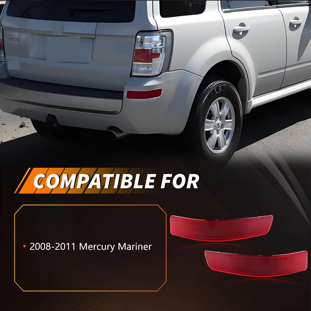 Rear Bumper Reflector Compatible with Mercury Mariner 2008 2009 2010 2011, [DOT] [IP67 Waterproof] Rear Bumper Reflector Housing [No Bulbs], Replace OEM #8E6Z-13A565-A, Red Lens