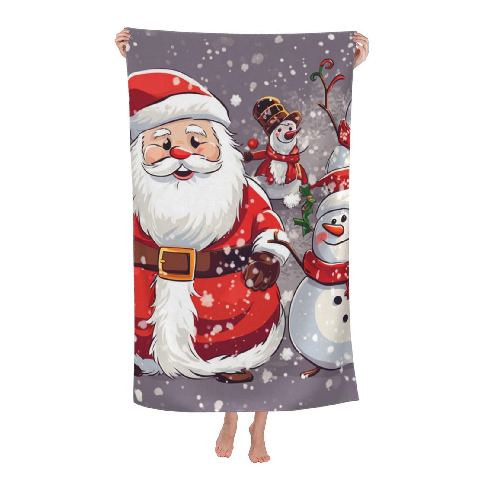 BWWHCCTI Santa Claus Snowman Printed Quick Dry Bath Towel, Soft Microfiber Towels Fast Drying Beach Towels for Travel,Camping,Gym,Swimming,Yoga