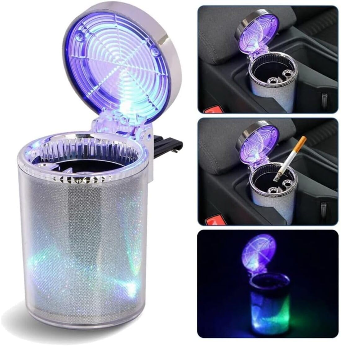AAKICHI Car Ashtray Portable Smoke Cup Holder Home Cigarette Ash Tray with Colorful LED Light, Designer Rainbow Colors Ideal for for Car cup holder, Home, Office-picture-17
