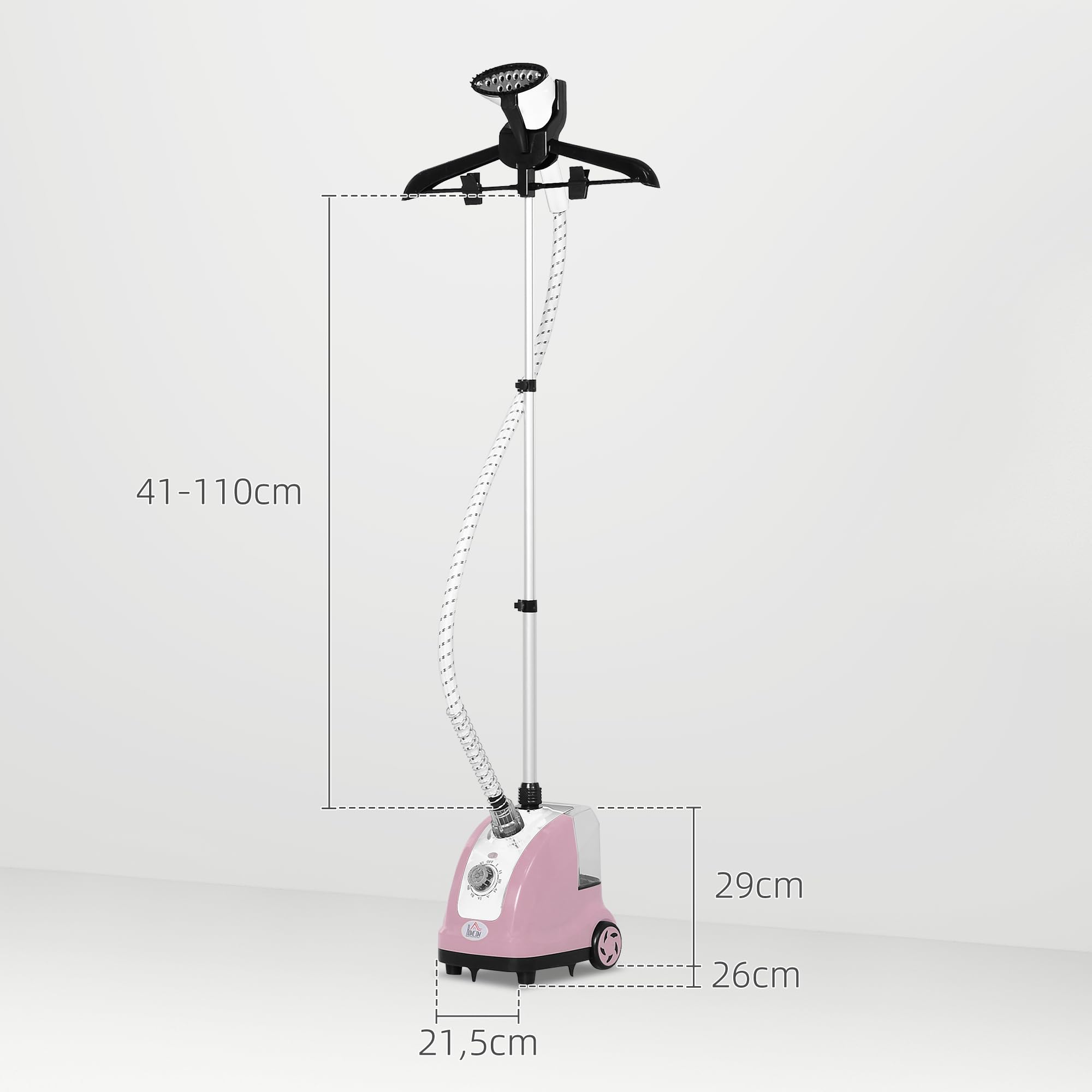 HOMCOM Défroisseur vapeur vertical défroisseur à vêtements 1,4 L 1950 W débit vapeur 32g/min tige telescopique rose noir