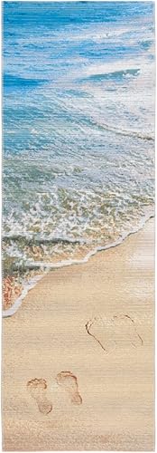 SAFAVIEH Barbados Collection - Alfombra de pasillo, 2 pies 8 pulgadas x 8 pies, diseño de playa tropical, no desprende pelusa y de fácil cuidado,