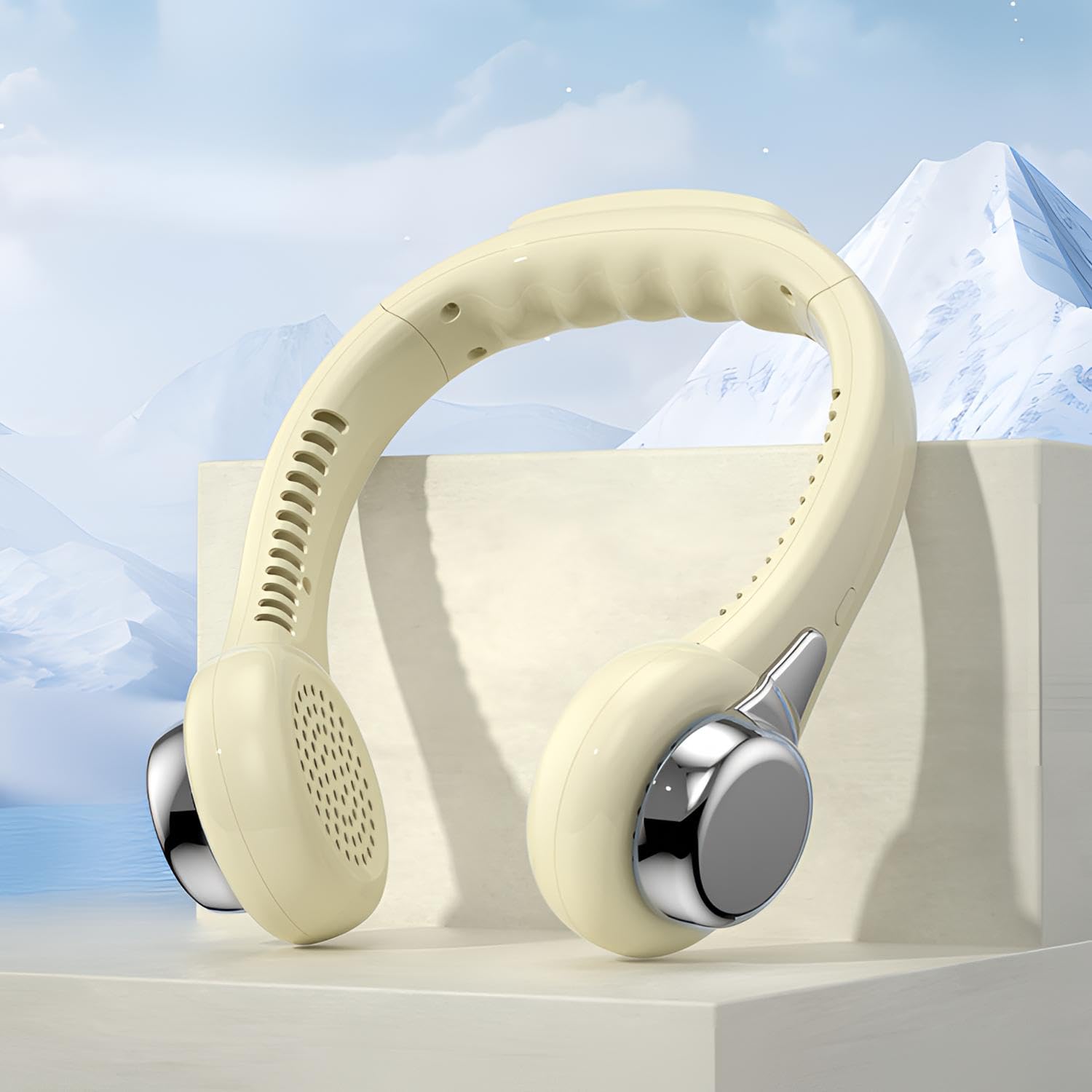 Le nouveau ventilateur de cou suspendu en forme d'écouteur rechargeable, ventilateur de cou suspendu portable adapté au travail et à la vie d'été, 3 modes.
