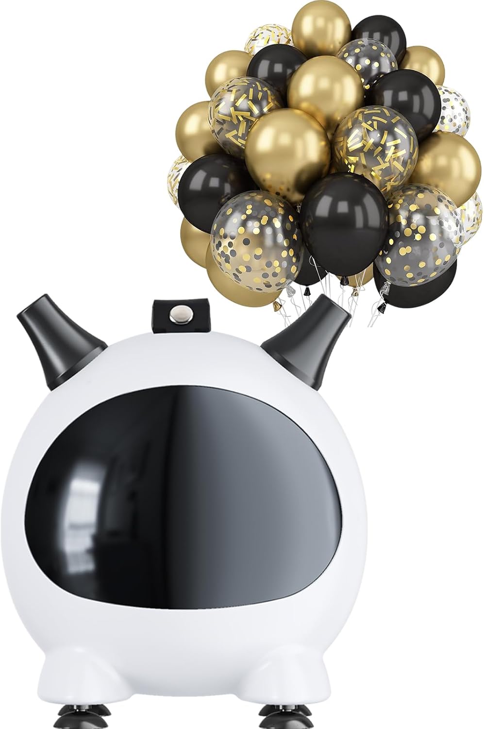 Black Gold Balloon and Balloon Pump Electric, 60 Pcs Black Metallic Chrome Gold Confetti Balloon and Portable 600W Air Pump with 2 Nozzles for Birthday Wedding Baby Shower Anniversary Party Decoration