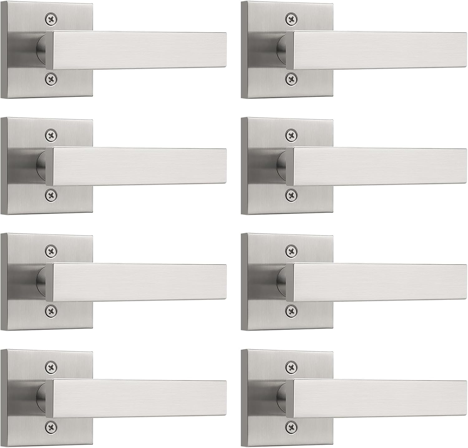 knobelite 8 Pack Dummy Door Handles,Stain Nickel Square Door Levers,Non-Turing Single Side Knob Pull for Closet French Doors