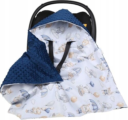 Babymam Baby Car Seat Hooded Blanket Double-sided Swaddle Wrap NAVY/Walk in the clouds