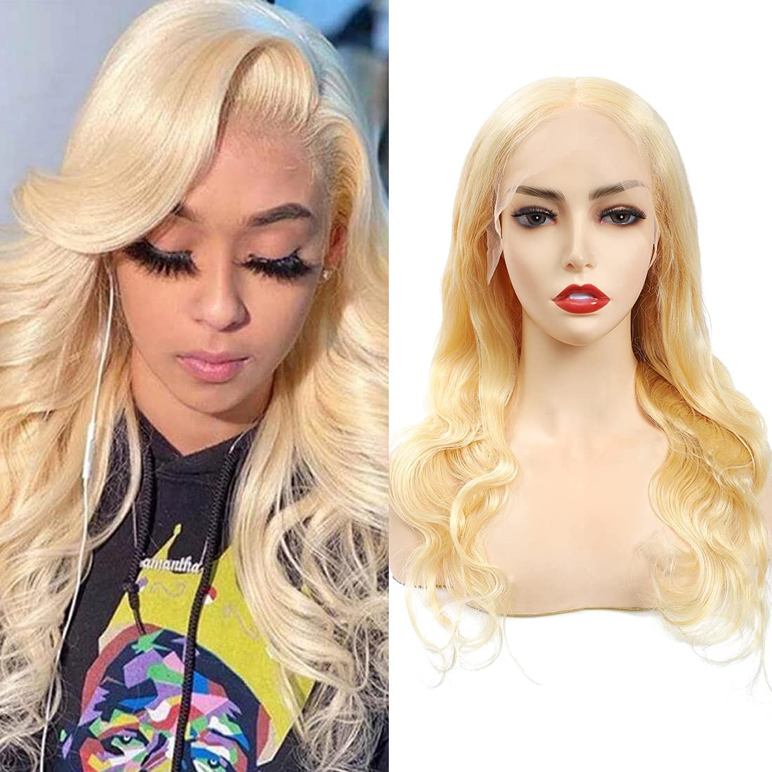 Blonde Wig Human Hair Wig Body wave 18 Inch Gluless Pre Plucked 613 Human Hair Wig Middle Part Unprocessed Brazilian Virigin Human Hair Wigs for Women Honey Blonde with Baby Hair